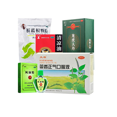 组合商品 板蓝根颗粒10g*24袋-藿香正气囗服液10ml*10支-龙虎人丹0.04g*100粒-清凉油10g-风油精3ml/瓶-组合商品